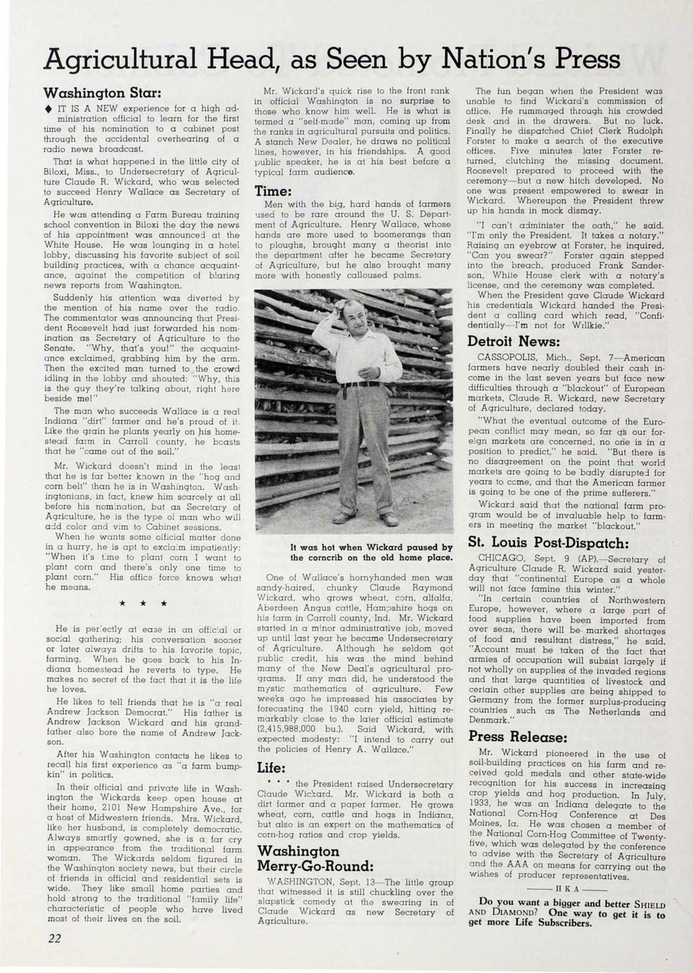 Agricultural Head, As Seen By Nation's Press